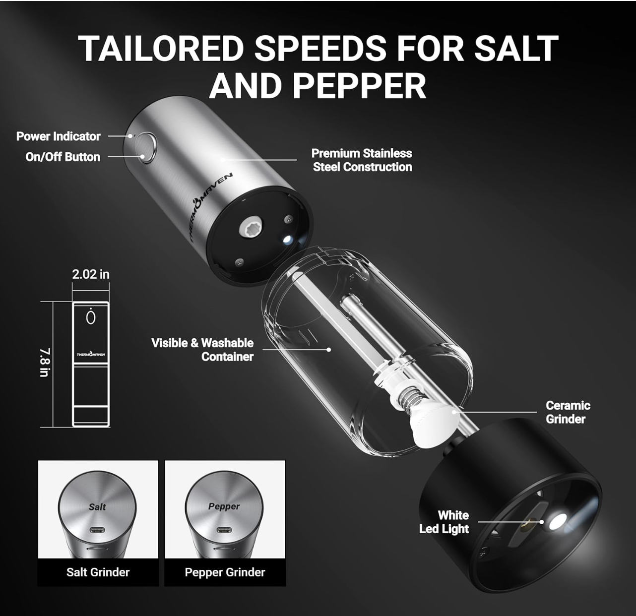 AutoSpice Salt & Pepper Grinder (2 Grinders)